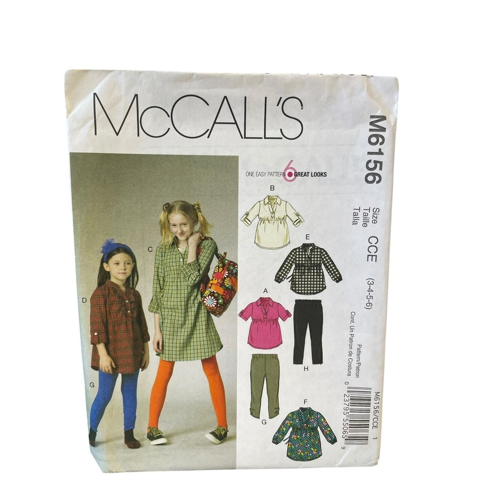 McCall's M6156 Sewing Pattern Girls Size 3-6 Tops Dresses Leggings Uncut FF